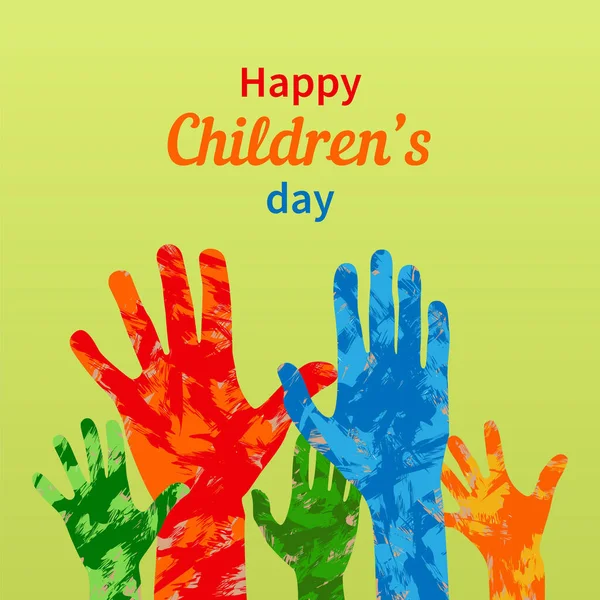 Happy Children Day Colorful Card Children Hands — Stock Vector