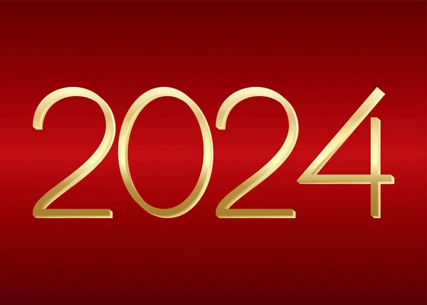 Happy New Year 2024 Golden Number Red Background — Stock Vector