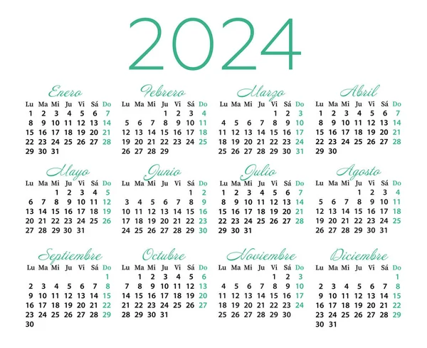 Календарь 2024 Испанском Языке Неделя Начинается Понедельник Шаблон Векторного Календаря Векторная Графика