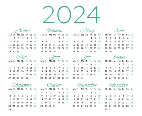 Calendar German 2024 Week Starts Monday — Stock Vector