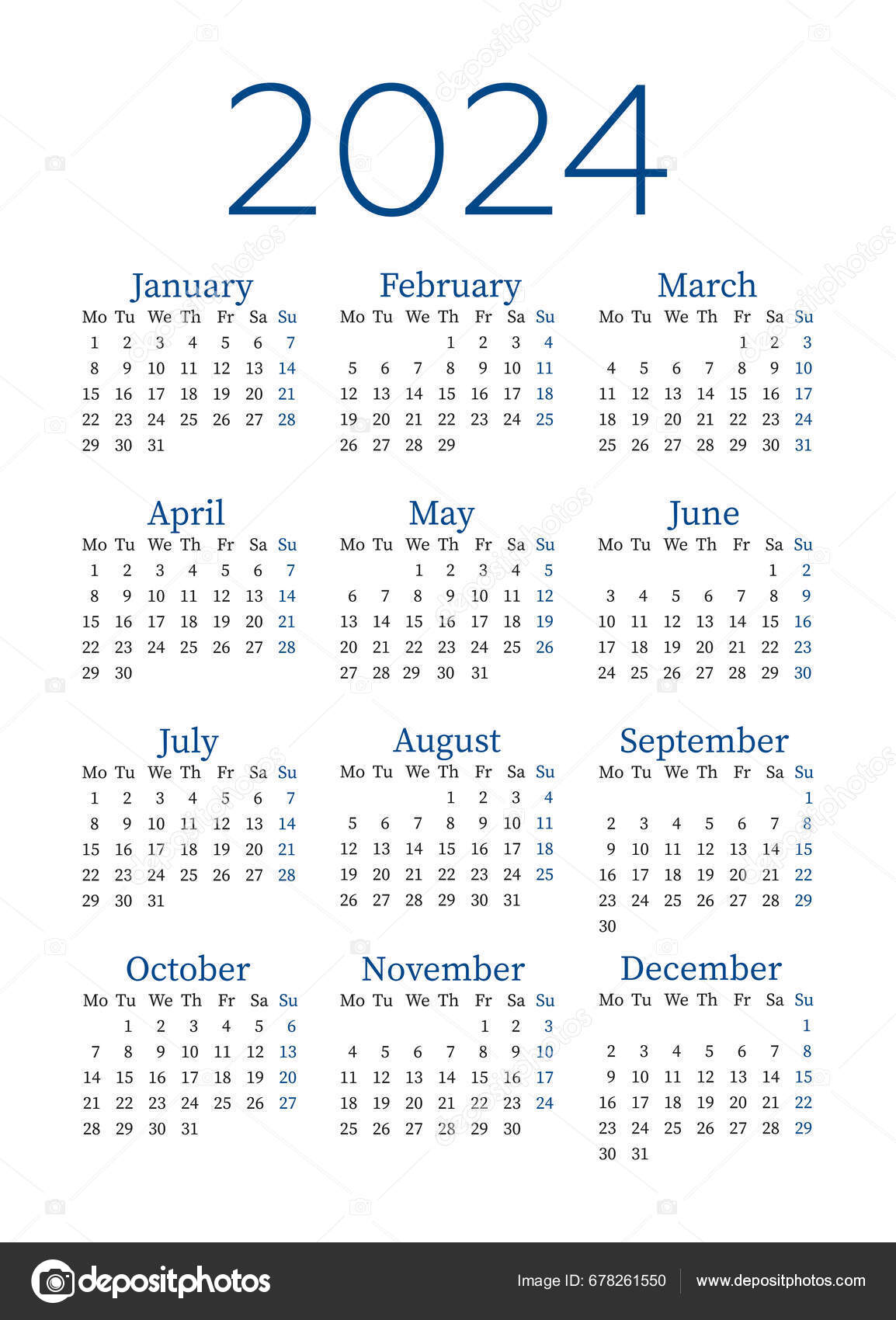 Vector Plantilla Calendario 2025 Inglés Diseño Mínimo Simple