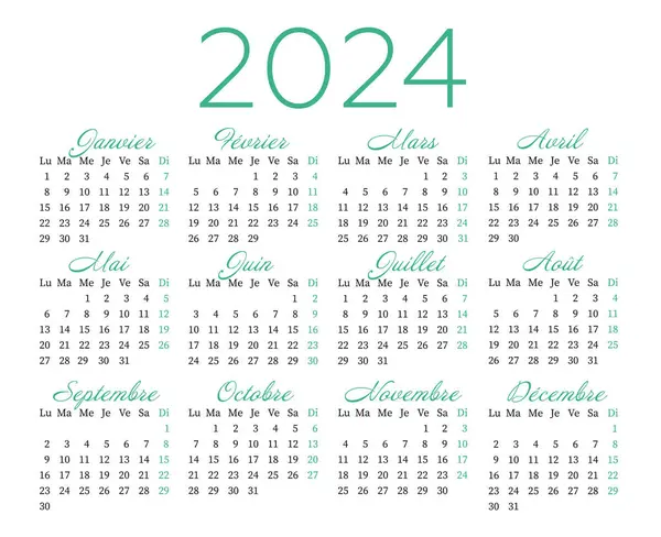 Ежегодный Календарь 2024 Год Французском Языке Неделя Начинается Понедельник Лицензионные Стоковые Векторы