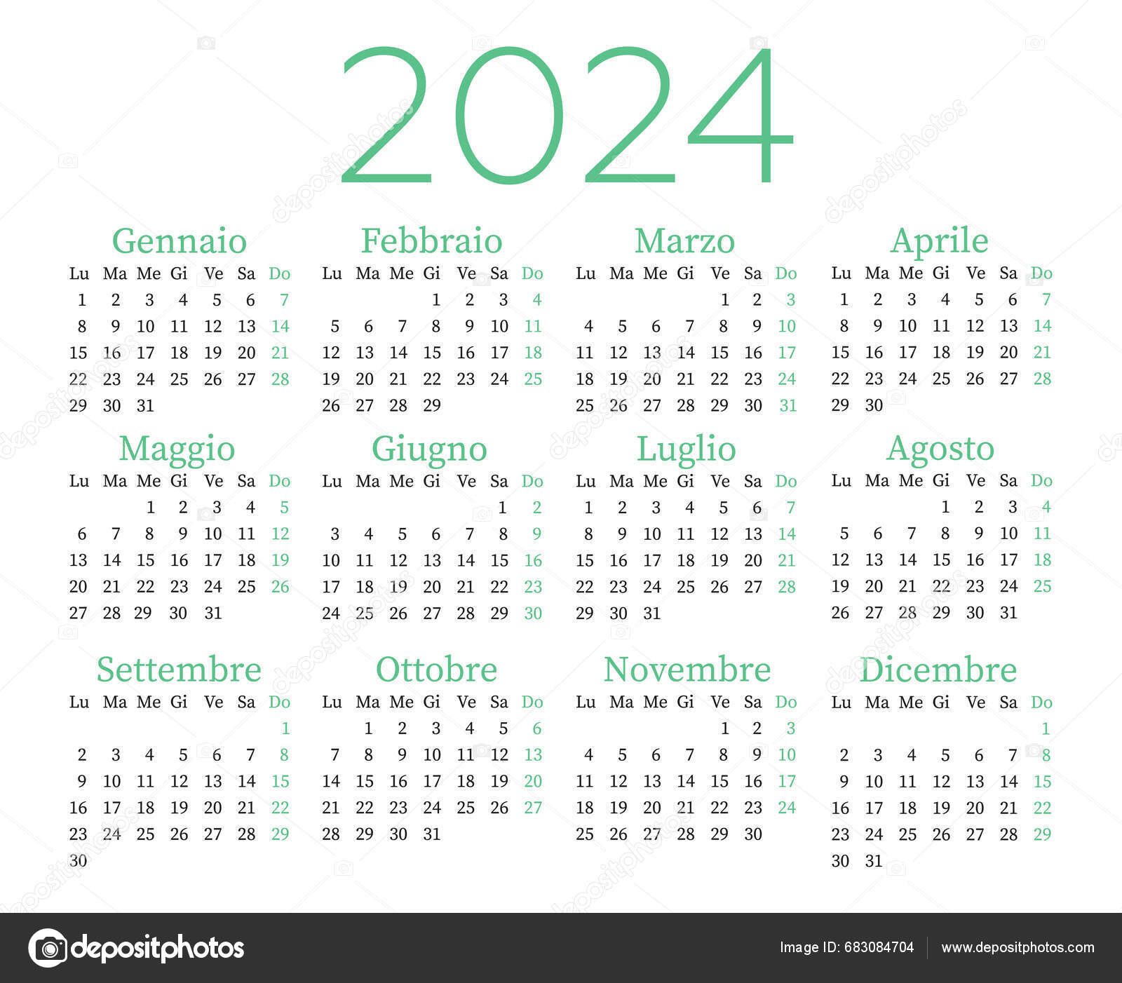Calendar Italian 2024 Stock Vector By ©tanyaverk 683084704