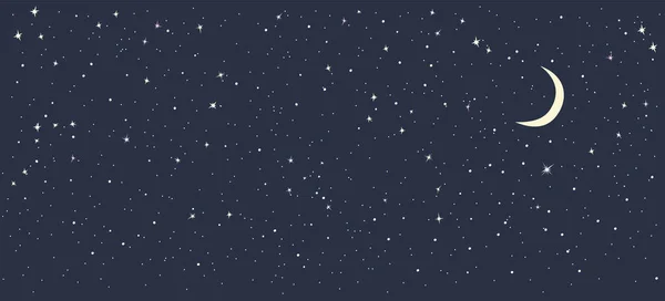 Sternenhimmel Mit Mond Dunkler Monochromatischer Hintergrund Mit Kleinen Sternen Und — Stockvektor