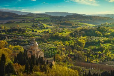 San Biagio church and surrounding landscape. Montepulciano town, Siena province, Tuscany region, Italy, Europe.