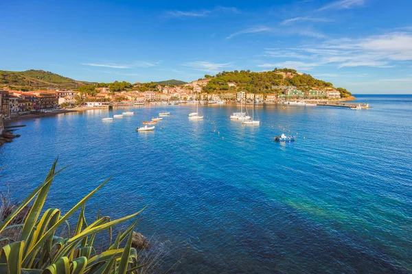 Vista Baía Porto Azzurro Pela Manhã Ilha Elba Região Toscana — Fotografia de Stock