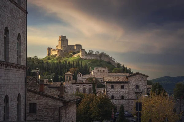 Rocca Maggiore Tramonto Assisi Provincia Perugia Regione Umbria Italia — Foto Stock