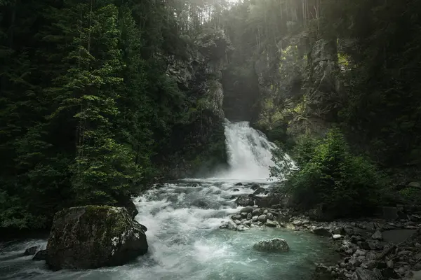 stock image Riva waterfalls in the forest of South Tyrol Rieserferner-Ahrn Nature Park. Aurina valley, Campo Tures. Italy