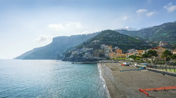 stock image Minori town in Amalfi coast, panoramic beach view. Province of Salerno, Campania region, Italy, Europe