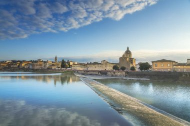 Florence or Firenze city, view of Arno river and San Frediano in Cestello church. Tuscany region, Italy, Europe clipart