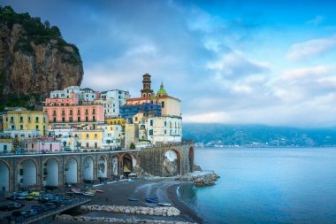 Atrani old town in Amalfi coast, panoramic view. Italy, Europe clipart