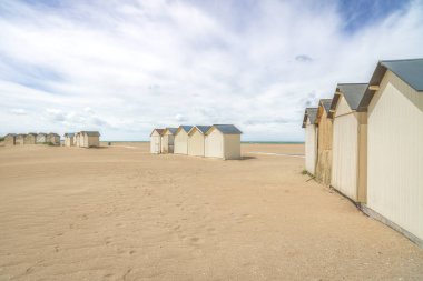 Cabins or Beach Huts on the atlantic ocean beach. Ouistreham, Calvados department, Normandy region, France, Europe. clipart