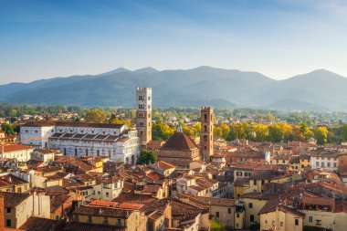 Lucca panoramic aerial view of city and San Michele in Foro Cathedral. Tuscany region, Italy, Europe. clipart