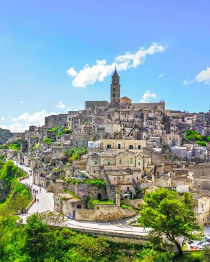 Matera 'nın Sassi manzarası. Basilicata bölgesi, İtalya, Avrupa