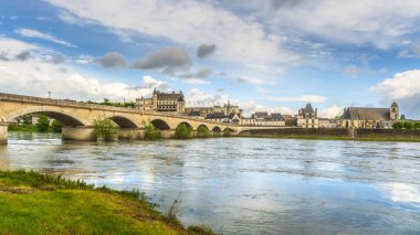 Amboise köyü, ortaçağ kalesi ve Loire nehri üzerindeki köprü. Val de Loire bölgesi, Fransa, Avrupa