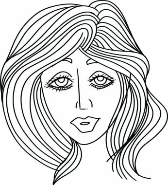 Sketch of Women portrait. young beautiful girl looking front angles. Close up black and white line sketch isolated vector illustration