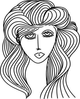 Sketch of Women portrait. young beautiful girl looking front angles. Close up black and white line sketch isolated vector illustration