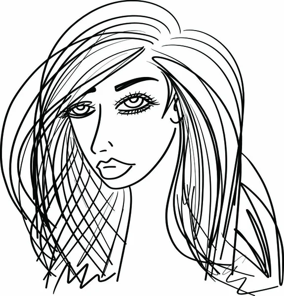 Sketch Women Portrait Young Beautiful Girl Looking Front Angles Close — Vector de stock
