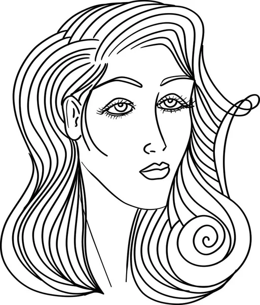 Sketch Women Portrait Young Beautiful Girl Looking Front Angles Close — Vetor de Stock