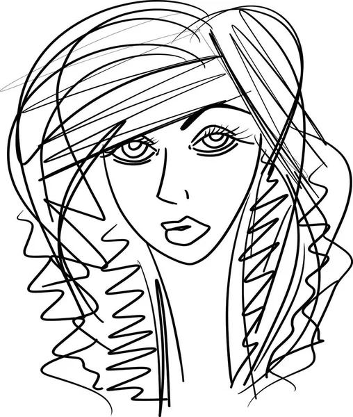 Sketch Women Portrait Young Beautiful Girl Looking Front Angles Close — 图库矢量图片