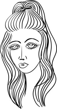 Sketch of Women portrait. young beautiful girl looking front angles. Close up black and white line sketch isolated vector illustration