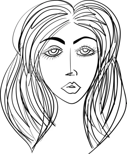 Sketch Women Portrait Young Beautiful Girl Looking Front Angles Close — Image vectorielle