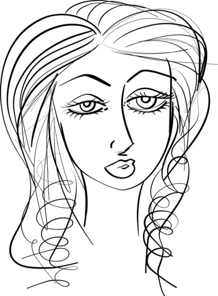 Sketch Women Portrait Young Beautiful Girl Looking Front Angles Close — Wektor stockowy