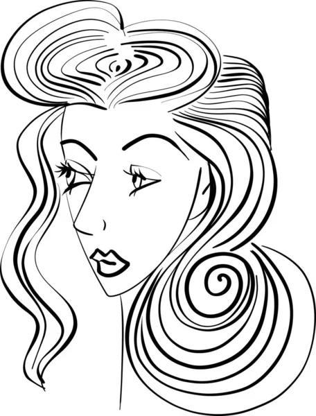 Piękna Kobieta Twarz Dziewczyna Pięknymi Włosami Narysowane Wektor Tom Fryzura — Wektor stockowy