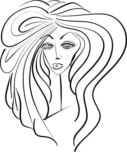 Красивое Женское Лицо Девушка Красивыми Волосами Нарисованными Вектором Объем Стрижка — стоковый вектор