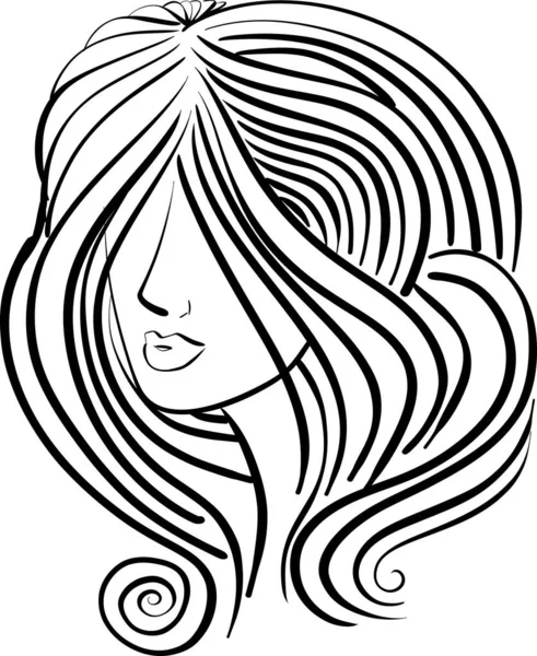 Schönes Frauengesicht Mädchen Mit Schönem Von Hand Gezeichneten Haar Volumen — Stockvektor