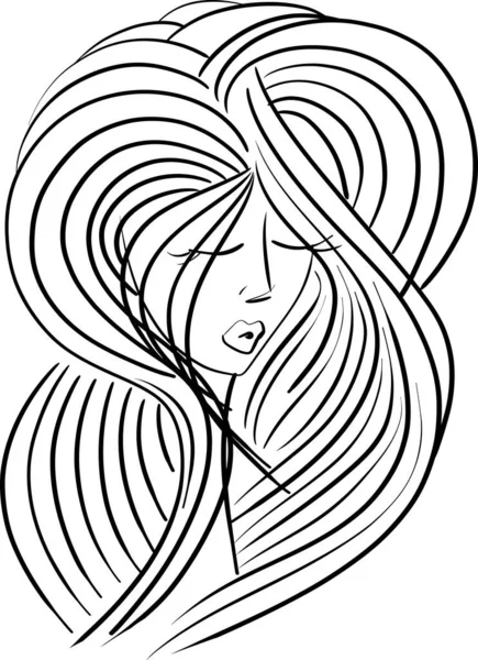 Güzel Kadın Yüzü Güzel Saçlı Çizimi Vektörü Olan Kız Ses — Stok Vektör