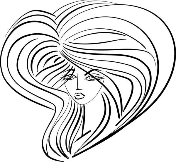 Piękna Kobieta Twarz Dziewczyna Pięknymi Włosami Narysowane Wektor Tom Fryzura — Wektor stockowy