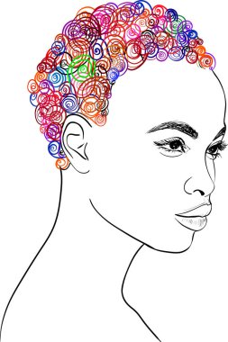 Çizgi Sanat Kadını Yüzü Çizimi. Siyah kadın. Afro-Amerikan Kadın Logosu. Minimalist Yüz. Güzellik Salonu Çizgi Vektör İllüstrasyonu