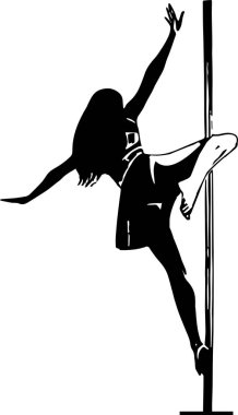 Silhouette of girl and pole. Pole dance illustration for fitness, striptease dancers, exotic dance. Vector illustration for logotype, badge, icon, logo, banner