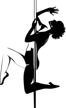 Silhouette of girl and pole. Pole dance illustration for fitness, striptease dancers, exotic dance. Vector illustration for logotype, badge, icon, logo, banner