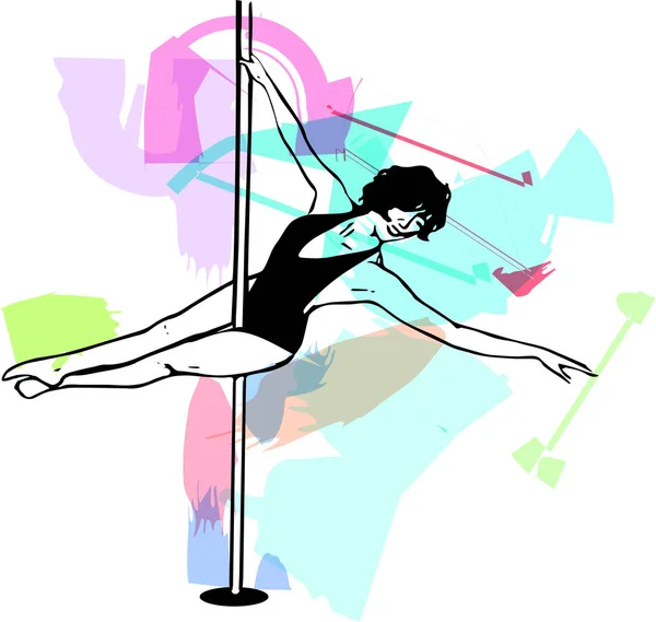 Silhouette Girl Pole Pole Dance Illustration Fitness Striptease Dancers Exotic — стоковый вектор