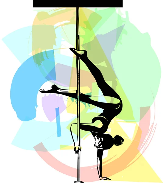 Silhouette Fille Poteau Illustration Danse Pôle Pour Fitness Danseurs Striptease — Image vectorielle