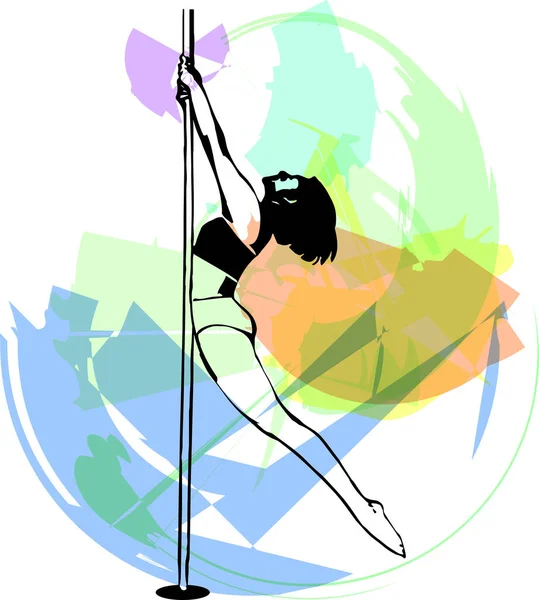 Silhouette Girl Pole Pole Dance Illustration Fitness Striptease Dancers Exotic — Stockvektor