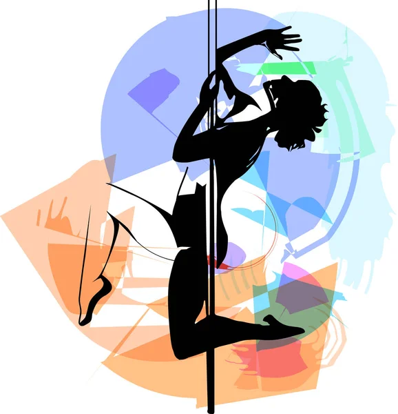 女の子とポールのシルエット フィットネス ストリップダンサー エキゾチックなダンスのためのポールダンスイラスト ロゴタイプ バッジ アイコン バナーのベクトルイラスト — ストックベクタ