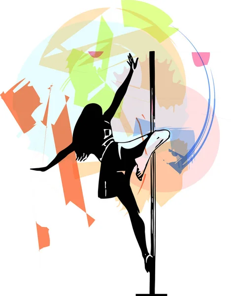 Silhouet Van Meisje Paal Pole Dans Illustratie Voor Fitness Striptease — Stockvector