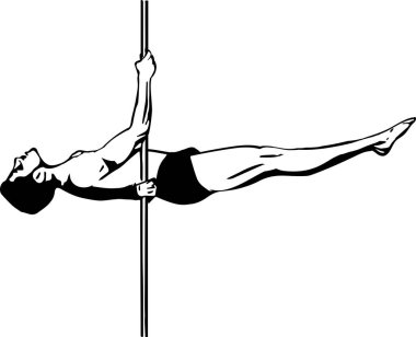 İnsan ve sırık silueti. Fitness için direk dansı, striptiz dansçıları, egzotik danslar. Logotype, rozet, simge, logo, pankart için vektör illüstrasyonu