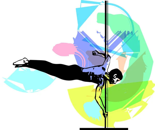 Silhouet Van Mens Paal Pole Dans Illustratie Voor Fitness Striptease — Stockvector