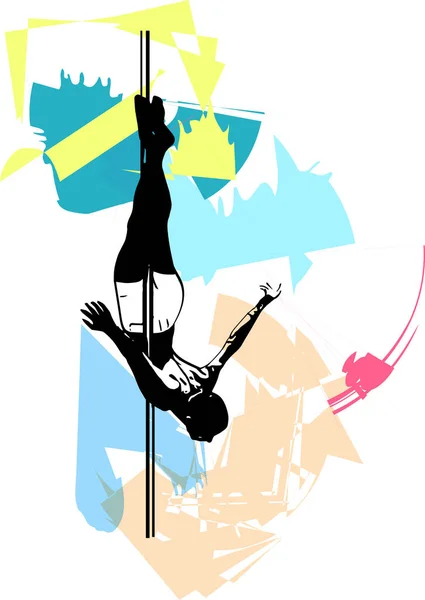 Silhouette Man Pole Pole Dance Illustration Fitness Striptease Dancers Exotic — Stock Vector