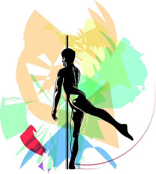 男とポールのシルエット フィットネス ストリップダンサー エキゾチックなダンスのためのポールダンスイラスト ロゴタイプ バッジ アイコン バナーのベクトルイラスト — ストックベクタ