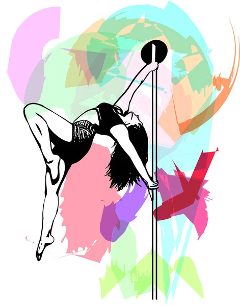 Silhouette Fille Poteau Illustration Danse Pôle Pour Fitness Danseurs Striptease — Image vectorielle