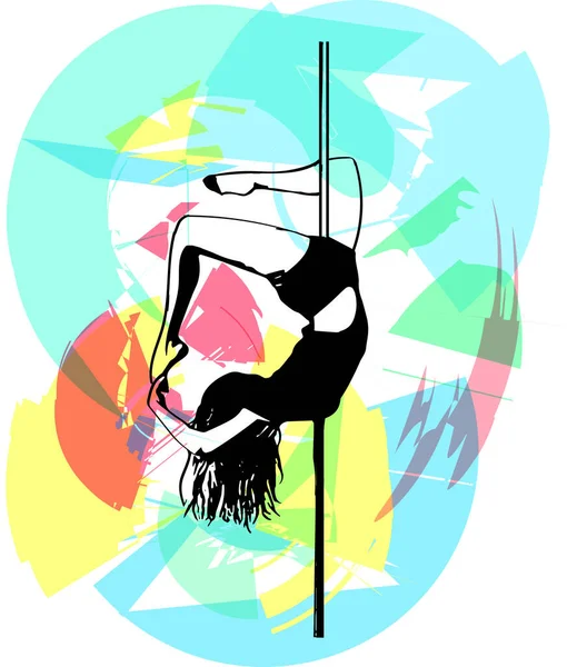 Silhouette Girl Pole Pole Dance Illustration Fitness Striptease Dancers Exotic — Stock Vector