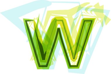 Ekoloji vejetaryeni yeşil eko element organik sembolü artistik yazı tipi. Vektör İllüstrasyonu. W harfi.