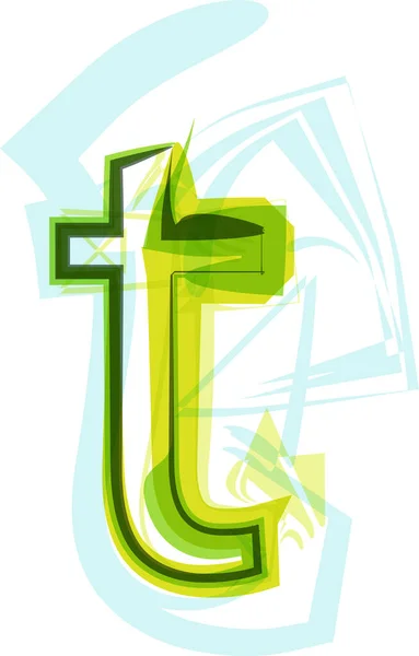 生态纯素绿色生态元素有机符号艺术字体 病媒说明 字母T — 图库矢量图片