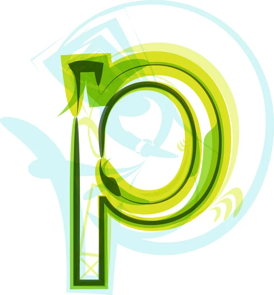 エコロジービーガングリーンエコ要素有機シンボル芸術フォント ベクトルイラスト 手紙P — ストックベクタ