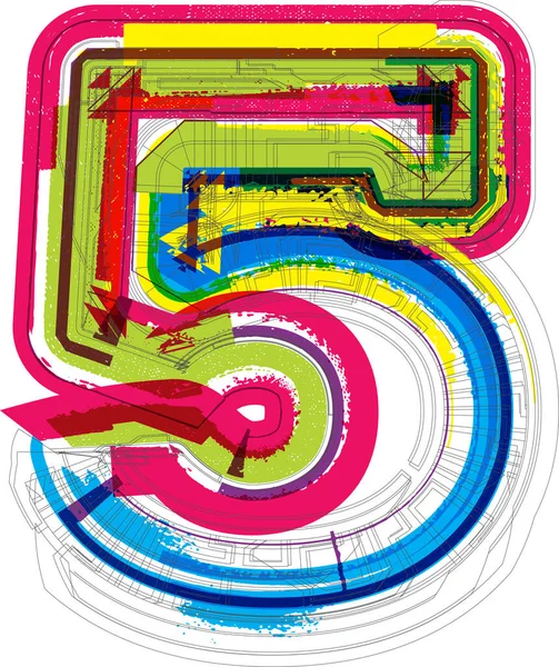 Kunst Geschetste Lettertypen Nummer Symbolen Vector Illustratie Nummer — Stockvector
